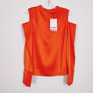 Oval Square Women’s Orange Cold-Shoulder Satin Blouse - Size Large Office